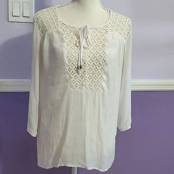 AGB Boho Romantic Off white Laced Peasant Top - Picture 1 of 10